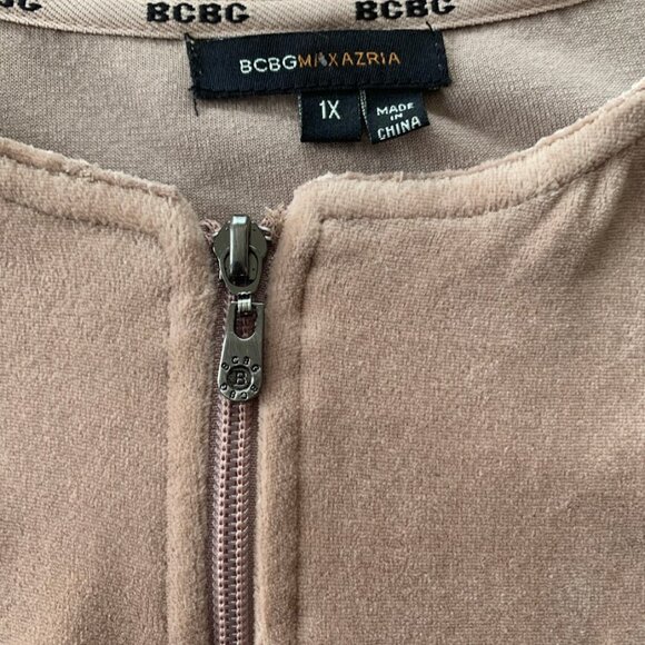 BCBG MaxAzria Women's Velour Full Zip Jacket Tracksuit Peacock Embroidery Beads - Picture 2 of 5